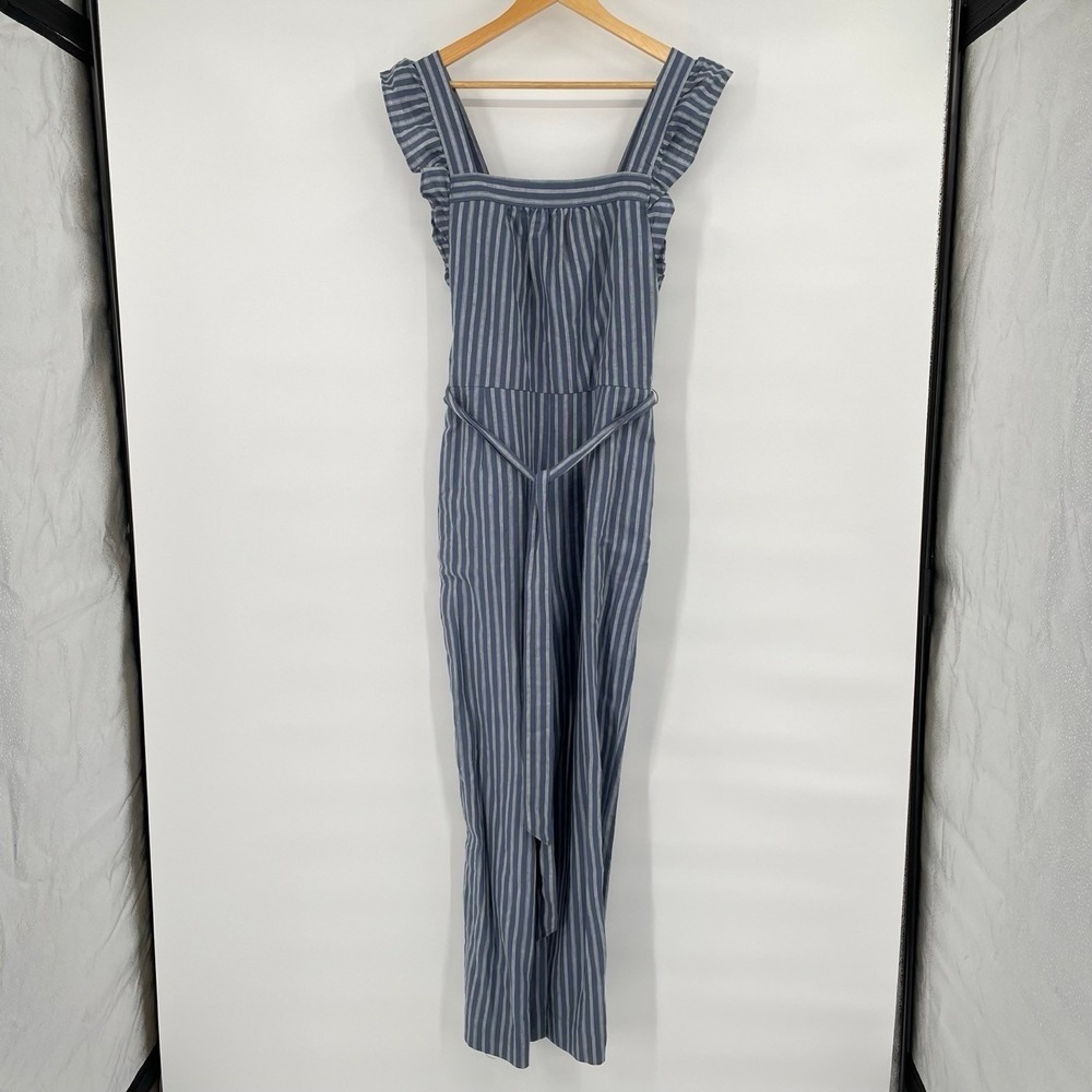 GAP Women's Size 8 TALL Ruffle Sleeve Jumpsuit Linen Wide Leg Belted Coastal NEW - Picture 4 of 12